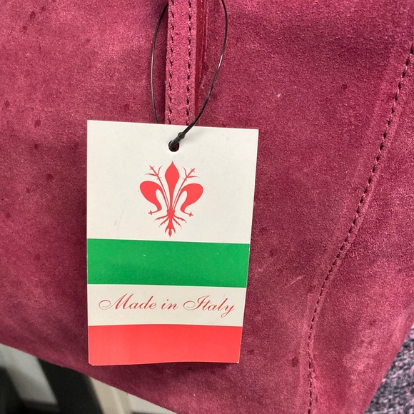 Italian leather raspberry suede handbag of Florence Italy NWT - Picture 3 of 13